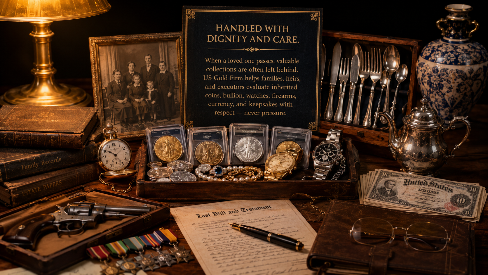 Estate heirlooms — coins, watches, family photos and keepsakes